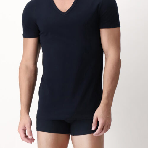 PEROFIL-T-Shirt Cotone Elasticizzato Scollo a V